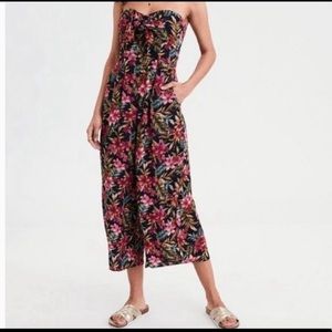 American Eagle Tropical Floral Wide Leg Jumpsuit